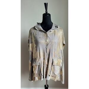 Alembika Women's Cut Grey Gold Abstract Relaxed Short Sleeved Jacket Size XS